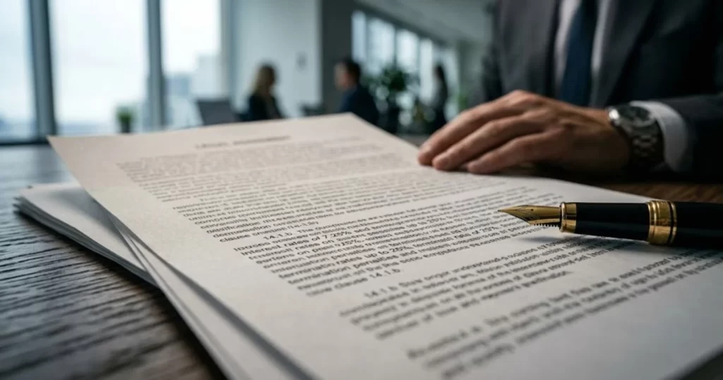 A close-up view of intricate legal language and numbers, symbolizing the complex fine print that hides expensive fees in factoring agreements.