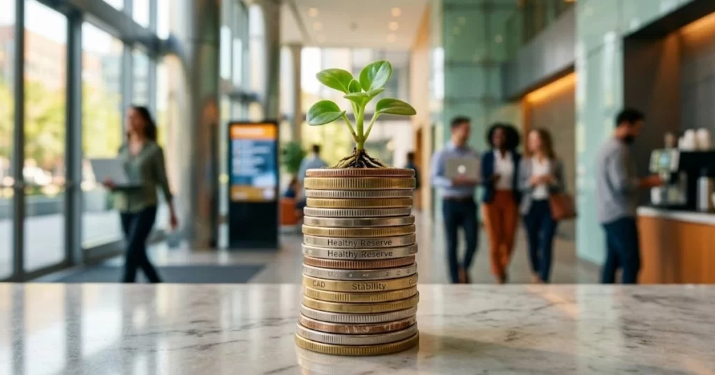 A growing plant on top of a stack of coins representing financial stability and protection against unpaid factored invoices.