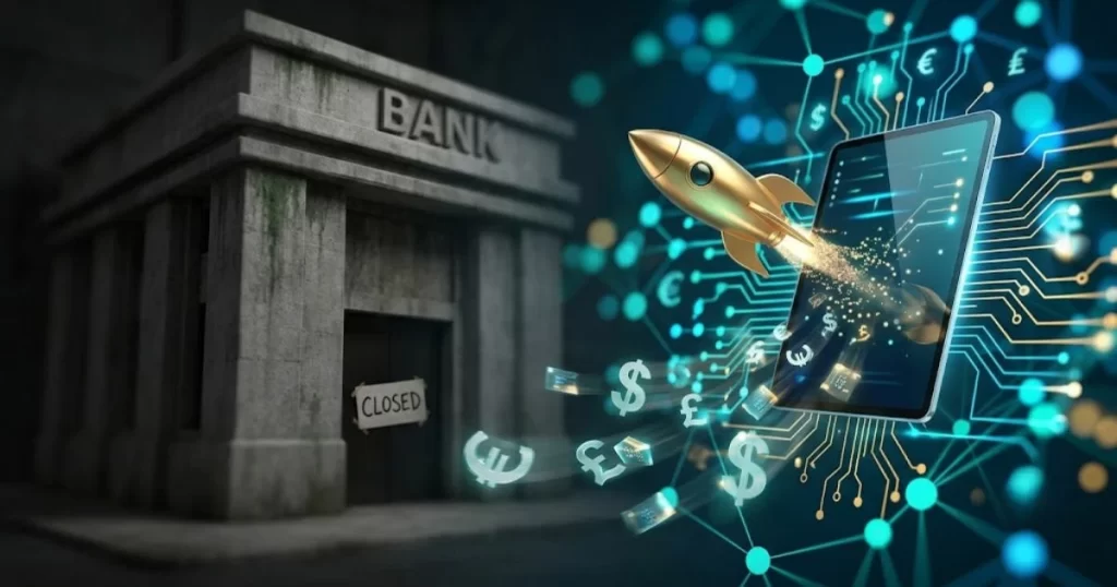 Modern alternative business funding concept comparing digital capital vs traditional banks.